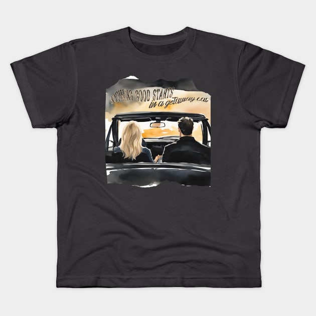 Nothing Good Starts In A Getaway Car Watercolour Kids T-Shirt by JustAddMel